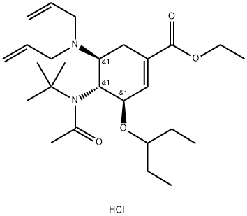 (3R,4R,5S)-4-N-Acetyl(1,1-dimethylethyl)amino-5-N,N-diallylamino-3-(1-ethylpropoxy)-1-cyclohexene-1-carboxylic acid ethyl ester monohydrochloride 구조식 이미지