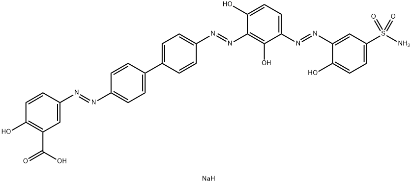 2-Hydroxy-5-[[4'-[[2,6-dihydroxy-3-[[2-hydroxy-5-(aminosulfonyl)phenyl]azo]phenyl]azo]-1,1'-biphenyl-4-yl]azo]benzoic acid sodium salt 구조식 이미지