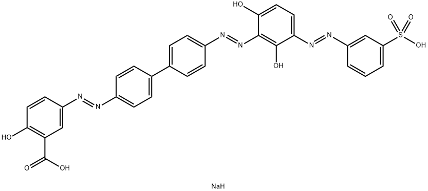 2-Hydroxy-5-[[4'-[[2,6-dihydroxy-3-[(3-sulfophenyl)azo]phenyl]azo]-1,1'-biphenyl-4-yl]azo]benzoic acid disodium salt 구조식 이미지