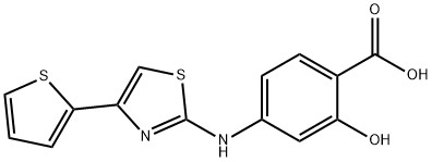 4-(4-(thiophen-2-yl)thiazol-2-ylamino)-2-hydroxybenzoic acid Structure