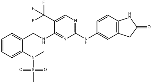 N-Methyl-N-[2-[[[2-[(2-oxo-2,3-dihydro-1H-indol-5-yl)amino]-5-trifluoromethylpyrimidin-4-yl]amino]methyl]phenyl]methanesulfonamide 구조식 이미지