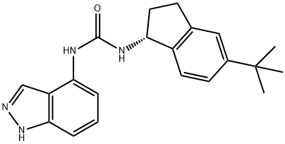 N-[(1R)-5-(1,1-Dimethylethyl)-2,3-dihydro-1H-inden-1-yl]-N'-1H-indazol-4-ylurea 구조식 이미지