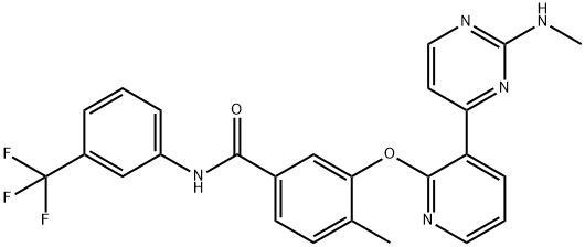 4-Methyl-3-[[3-[2-(methylamino)-4-pyrimidinyl]-2-pyridinyl]oxy]-N-[3-(trifluoromethyl)phenyl]benzamide 구조식 이미지