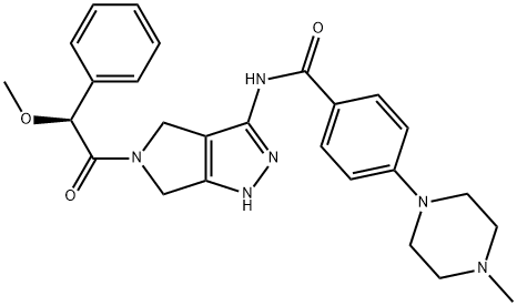 4-(4-Methyl-1-piperazinyl)-N-[1,4,5,6-tetrahydro-5-[(2S)-2-methoxy-2-phenylacetyl]pyrrolo[3,4-c]pyrazol-3-yl]benzamide 구조식 이미지