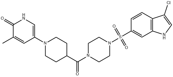 2(1H)-Pyridinone, 5-[4-[[4-[(3-chloro-1H-indol-6-yl)sulfonyl]-1-piperazinyl]carbonyl]-1-piperidinyl]-3-methyl- Structure