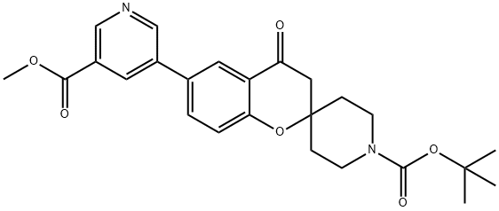 Tert-Butyl6-(5-(methoxycarbonyl)pyridin-3-yl)-4-oxospiro[chroman-2,4'-piperidine]-1'-carboxylate Structure