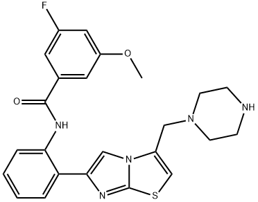 3-fluoro-5-methoxy-N-(2-(3-(piperazin-1-ylmethyl)imidazo[2,1-b]thiazol-6-yl)phenyl)benzamide 구조식 이미지