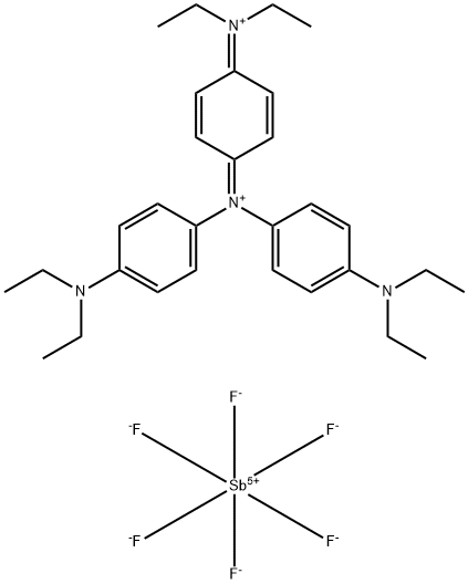 4-(Diethylamino)-N-[4-(diethylamino)phenyl]-N-[4-(diethyliminio)-2,5-cyclohexadien-1-ylidene]benzenaminium hexafluoroantimonate(1-) 구조식 이미지