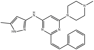 6-(4-Methyl-1-piperazinyl)-N-(5-methyl-1H-pyrazol-3-yl)-2-[(1Z)-2-phenylethenyl]-4-pyrimidinamine Structure