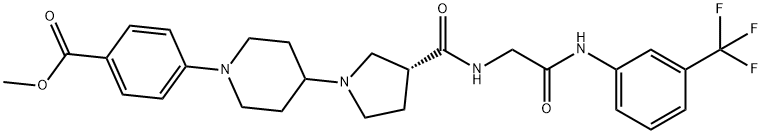 Benzoic acid, 4-[4-[(3R)-3-[[[2-oxo-2-[[3-(trifluoromethyl)phenyl]amino]ethyl]amino]carbonyl]-1-pyrrolidinyl]-1-piperidinyl]-, methyl ester 구조식 이미지