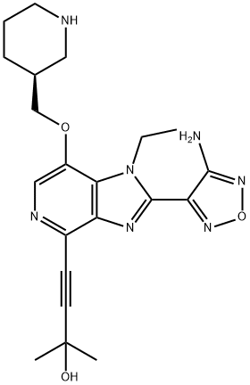 4-[2-(4-Amino-1,2,5-oxadiazol-3-yl)-1-ethyl-7-[(3S)-3-piperidinylmethoxy]-1H-imidazo[4,5-c]pyridin-4-yl]-2-methyl-3-butyn-2-ol 구조식 이미지
