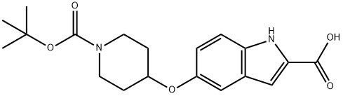 6-(1-(tert-butoxycarbonyl)piperidin-4-yloxy)-1H-indole-2-carboxylic acid 구조식 이미지