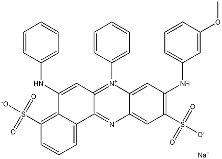 Hydrogen 9-((3-methoxyphenyl)amino)-7-phenyl-5-(phenylamino)-4,10-disulphonatobenzo(A)phenazinium, sodium salt 구조식 이미지