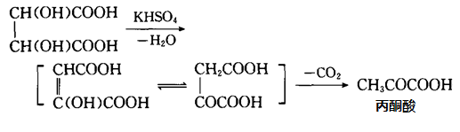 酒石酸与硫酸氢钾共热制备丙酮酸的化学反应方程式