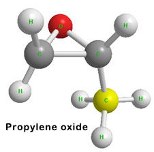  the three-dimensional structure of propylene oxide.
