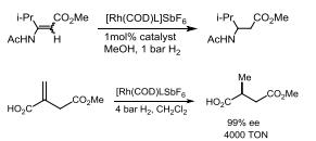 Reactions of (-)-2,3-BIS[(2R,5R)-2,5-DIMETHYLPHOSPHOLANYL]MALEIC ANHYDRIDE(1,5-CYCLOOCTADIENE)RHODIUM (I) HEXAFLUOROANTIMONATE