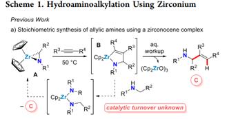 锆催化下炔烃的氢氨基烷基化得到烯丙基胺