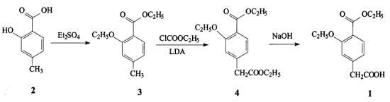 4-乙氧羰基-3-乙氧基苯乙酸的合成路线