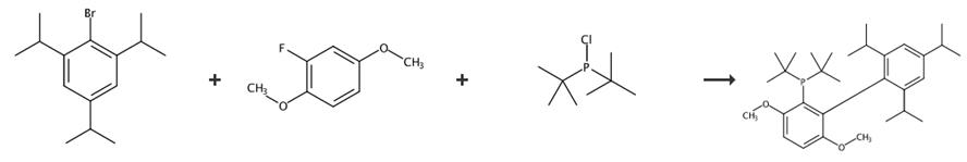 图2 2 - (二叔丁基膦)-3,6-二甲氧基-2'-4'-6'三- 1 -丙基- 1,1'-双苯基的合成路线[4]。