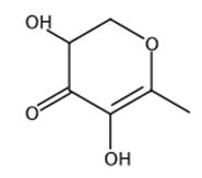 图1 2，3-二氢-3，5二羟基-6-甲基-4(H)-吡喃-4-酮的结构式。