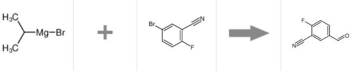 2-氟-5-甲酰基苯腈的合成反应式