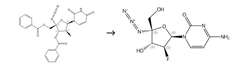 图1 4-氨基-1-(4-C-叠氮基-2-脱氧-2-氟-BETA-D-呋喃阿拉伯糖基)-2(1H)-嘧啶酮的合成路线[1]。