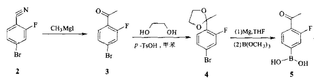 4-乙酰基苯硼酸的合成反应式