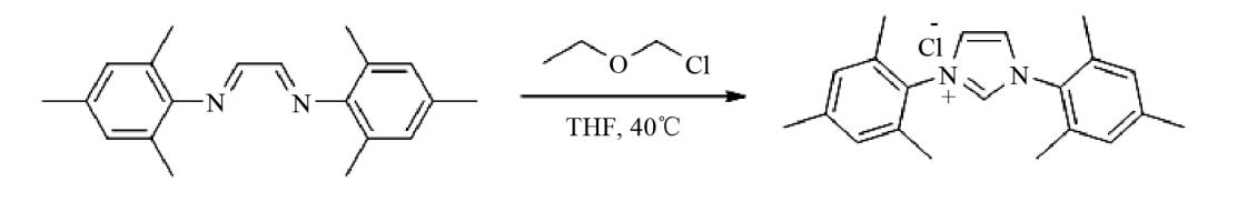 图1 1，3-双（2，4，6-三甲基苯基）氯化咪唑的合成反应式.png