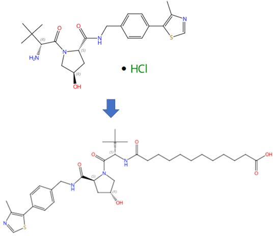 (2S,4R)-1-((S)-2-氨基-3,3-二甲基丁酰基)-4-羟基-N-(4-(4-甲基噻唑-5-基)苄基)吡咯烷-2-甲酰胺盐酸盐的缩合反应