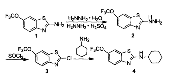 2-氯-6-三氟甲氧基苯并噻唑的合成路线