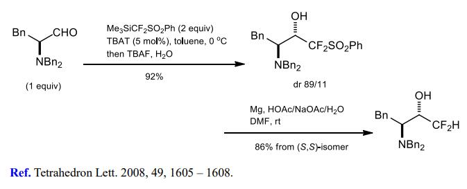 Difluoromethylation of aldehydes and ketones.