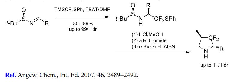 (Phenylthio)difluoromethylation of imines for further cyclizations.