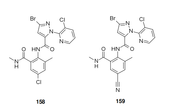 Chlorantraniliprole (158) and cyantraniliprole (159).