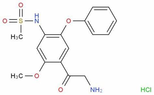 2-氨基-1-(2-甲氧基-4-甲磺酰胺基-5-苯氧基苯基)乙酮盐酸盐的化学结构式