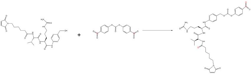 马来酰亚胺基己酰-L-缬氨酸-L-瓜氨酸对氨基苄醇 对硝基苯基碳酸脂的合成.png