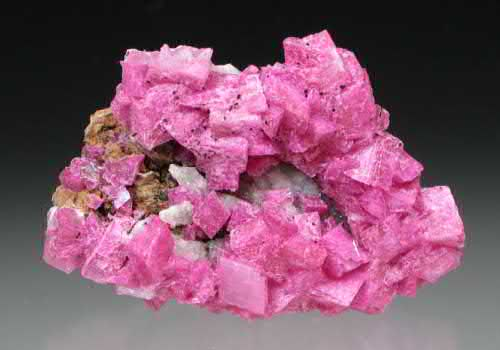 FIGURE 5. A purplish-pink or magenta colored cobaltoan dolomite, CaMg(CO3)2. The rhombs are to 6 mm.