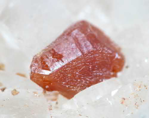 FIGURE 7.22 Florencite-(Ce), CeAl3(PO4)2(OH)6, deep orange crystal to 5 mm on colorless magnesite.