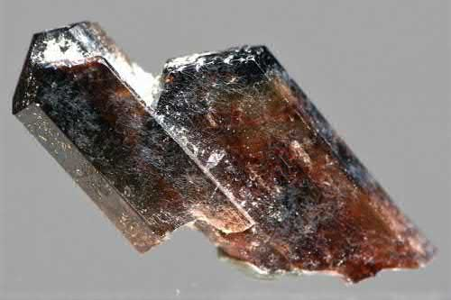 FIGURE 7.24 Allanite-(Ce,Nd), {Ca(Ce,Nd)}(Al2Fe21)(Si2O7)(SiO4)O(OH), reddish brown crystal group with terminations, 1 3 0.6 3 0.1 cm.