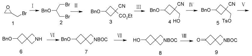 图1 6-氧代-2-氮杂螺[3.3]庚烷-2-羧酸叔丁酯的合成反应式.png