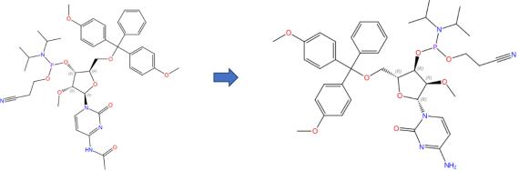 N-乙酰基-5'-O-(4,4-二甲氧基三苯甲基)-2'-O-甲基胞苷-3'-(2-氰基乙基-N,N-二异丙基)亚磷酰胺的水解反应