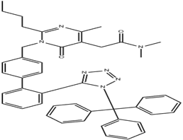 2-(2-butyl-4-methyl-6-oxo-1-((2'-(1-phenyl-1H-tetrazol-5-yl)-[1,1'-biphenyl]-4-yl)methyl)-1,6-dihydropyrimidin-5-yl)-N,N-dimethylacetamide compound wi