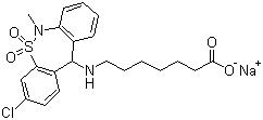 CAS # 30123-17-2 (54317-11-2), Tianeptine sodium salt, Sodium 7-((3-chloro-6,11-dihydro-6-methyldibenzo(c,f)(1,2)thiazepin-11-yl)amino)heptanoate S,S-dioxide