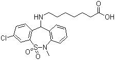 CAS # 66981-73-5, Tianeptine, 7-[(3-Chloro-6,11-dihydro-6-methyldibenzo[c,f][1,2]thiazepin-11-yl)-amino]heptanoic acid S,S-dioxide