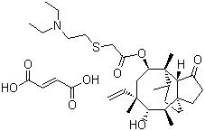 CAS # 55297-96-6 (89708-74-7), Tiamulin fumarate, [[2-(Diethylamino)ethyl]thio]-acetic acid 6-ethenyldecahydro-5-hydroxy-4,6,9,10-tetramethyl-1-oxo-3a,9-propano-3aH-cyclopentacycloocten-8-yl ester (E)-2-butenedioate