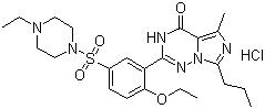 CAS # 224785-91-5, Vardenafil hydrochloride, 2-[2-Ethoxy-5-(4-ethylpiperazin-1-yl)sulfonylphenyl]-5-methyl-7-propyl-1H-imidazo[5,1-f][1,2,4]triazin-4-one hydrochloride