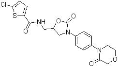 CAS # 366789-02-8, Rivaroxaban, 5-Chloro-N-(((5S)-2-oxo-3-(4-(3-oxomorpholin-4-yl)phenyl)-1,3-oxazolidin-5-yl)methyl)thiophene-2-carboxamide