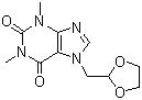 CAS # 69975-86-6, Doxofylline, 7-(1,3-Dioxolan-2-ylmethyl)-3,7-dihydro-1,3-dimethyl-1H-Purine-2,6-dione