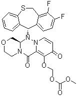 CAS # 1985606-14-1, Baloxavir marboxil, ({(12aR)-12-[(11S)-7,8-difluoro-6,11-dihydrodibenzo[b,e]thiepin-11-yl]-6,8-dioxo-3,4,6,8,12,12a-hexahydro-1H-[1,4]oxazino[3,4-c]pyrido[2,1-f][1,2,4]triazin-7-yl}oxy)methyl methyl carbonate, Baloxavir marboxil, S 033188, Xofluza