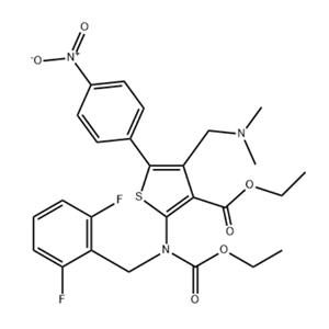 Ethyl 2-((2,6-difluorobenzyl)(ethoxycarbonyl)amino)-4-((dimethylamino)methyl)-5-(4-nitrophenyl)thiophene-3-carboxylate