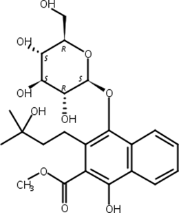 2-Naphthalenecarboxylic acid, 4-(D-glucopyranosyloxy)-1-hydroxy-3-(3-hydroxy-3-methylbutyl)-, methyl ester